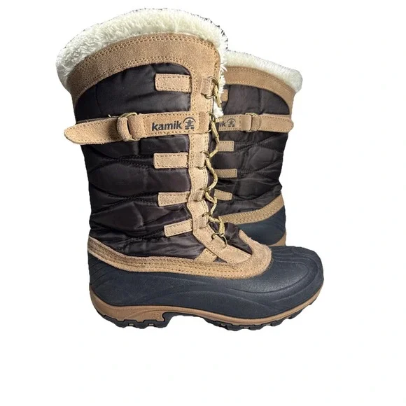 Kamik Snow Valley Brown Leather Faux Fur Thinsulate Snow Boots Women's‎ 8
