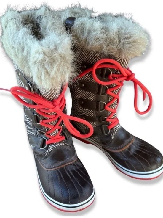 Sorel Tofino II Boots Womens 8 Black Brown Waterproof Fur Winter Lace Up‎