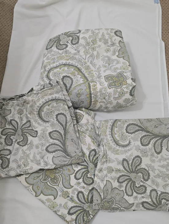 Pottery Barn King Sz Caesarea Duvet Set Green Paisley 4 PCs