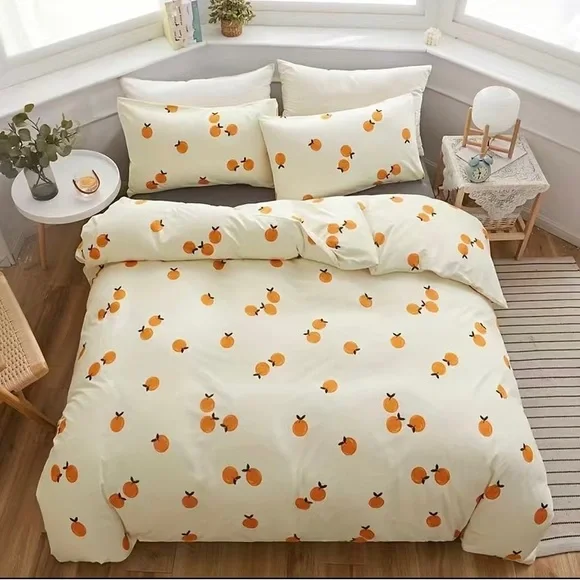 Urban Outfitters 3pcs Queen Duvet Cover Set Oranges Bedding 2 Pillowcases NEW