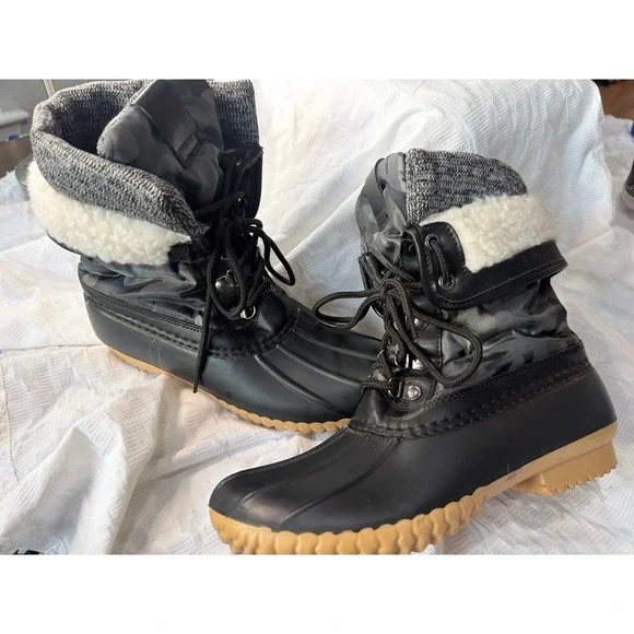 Henry Ferrera Women's Duck Boots Faux Shearling Insulated Black Camo Size 8