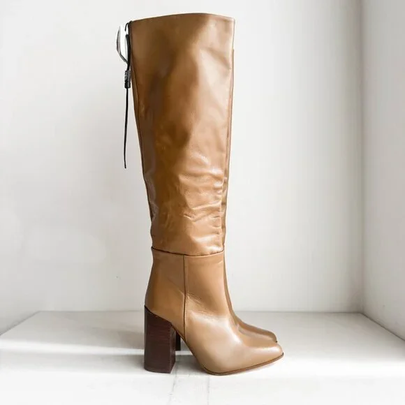 Zara Camel  Beige Leather Knee high Boots 35