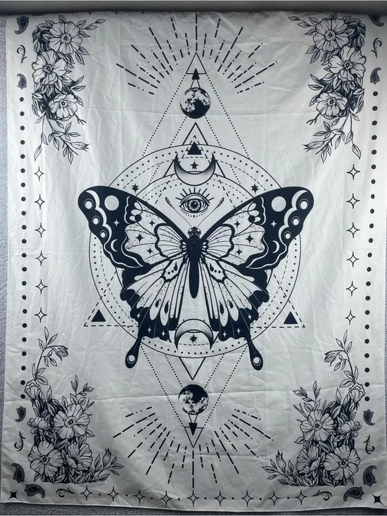 Black and White Butterfly Wall Tapestry - 35w by  47L Mystical Home Wall Decor