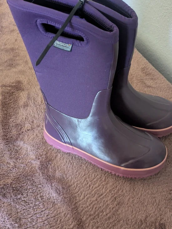 Bogs Women's Deep Purple Waterproof Mid-Calf Rain Boots with Pink Trim