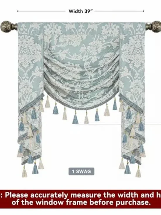 Loom and Mill Luxury Waterfall Valance, Lake-Green, Elegant 39