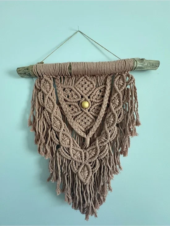 Handmade Macramé Floral Wall Hanging in Dusty Rose