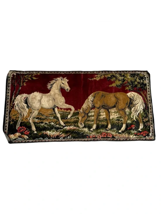 Vintage Horse Tapestry Wall Hanging Equestrian Rug Western Ranch Decor 38x19.5”