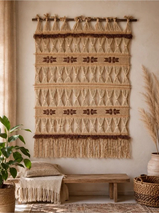 Vintage Mid-Century Modern Boho Woven Wall Hanging Tapestry
