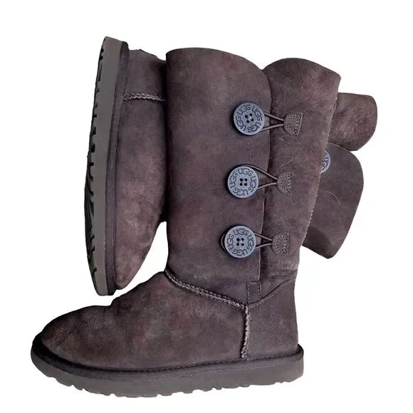Ugg Australia Bailey Triplet Sherpa‎ Lined Button Boots Brown Sz 4 US 34 EU