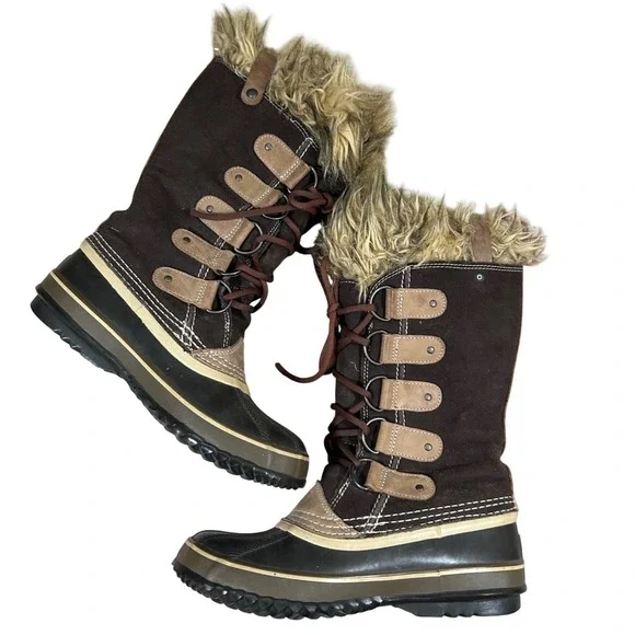 Sorel Joan‎ of Arctic Brown Suede Faux Fur Waterproof Winter Boots 8