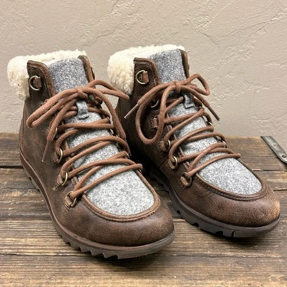 Sorel Harlow Lace Cozy Lined Brown and Gray Size 6 Boots