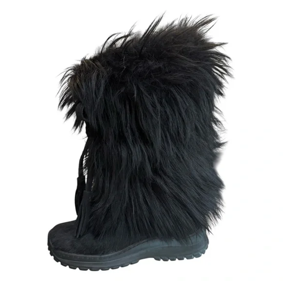 Winna Luxurious Black Leather Fur Winter‎ Boots