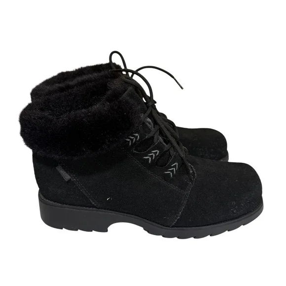 Sporto Insulated Waterproof Winter Boots Black Suede‎ Faux Fur Lace Up Womens 9M