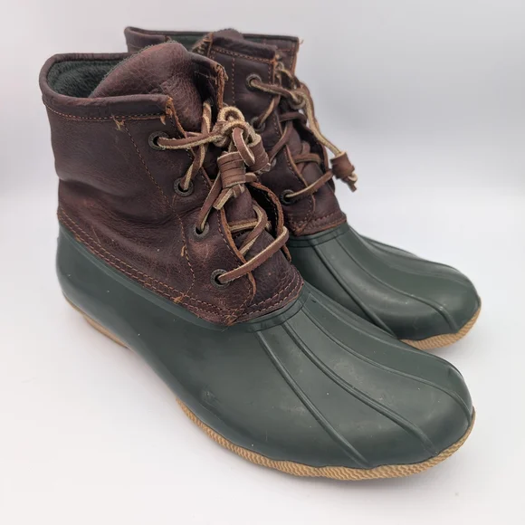 Sperry Top-Sider Women's Saltwater Duck Rain Boot Green Brown Tan Size 8
