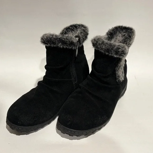 Khombu Lindsey Ankle Boots  Women's Size 10 Leather Suede Faux Fur Side Zip Up‎