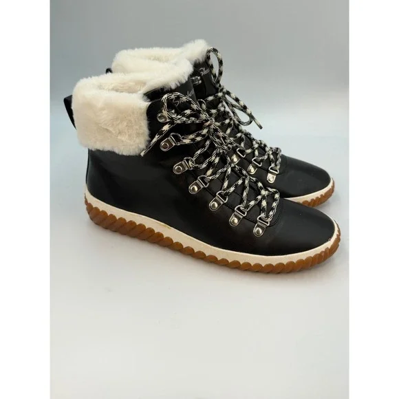 Skechers Black Jagged Pond No Regrets Faux Fur Trim Hiker Boots Sz 9