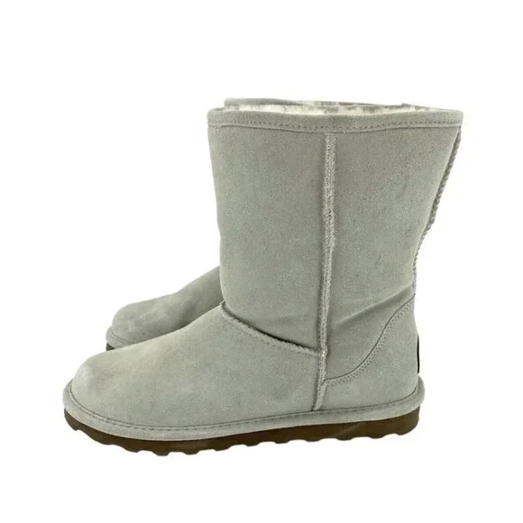 Bearpaw Elle Light Grey Suede Leather Fur Lining Mid Calf Boots SZ 12 New