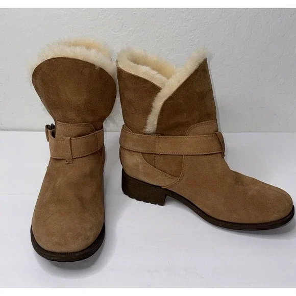 UGG BODIE Boots Suede Chestnut Women Size 9 Fold Over Warm Cozy Waterproof Cold