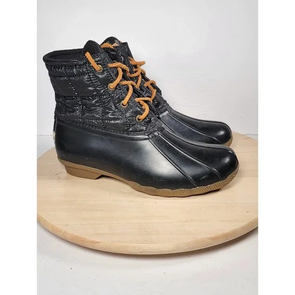 Sperry Top Sider Saltwater Duck Boots Women's Size 8 Black Waterproof STS80755
