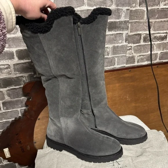 NEW AQUATALIA SHEARLING FUR LINED Mikenna Grey Suede Knee High Boots