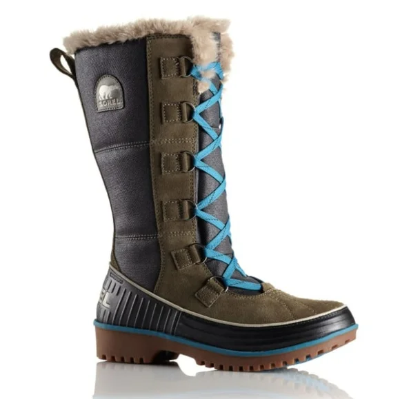 SOREL Women's Tivoli High II Canvas Winter Boots Blue Grey Green Lace Up 7.5