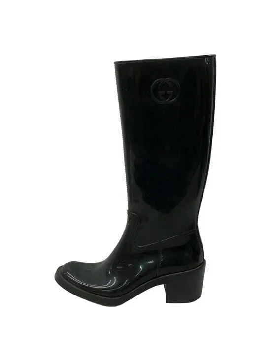 Gucci Rain Boots 39 Black Interlocking