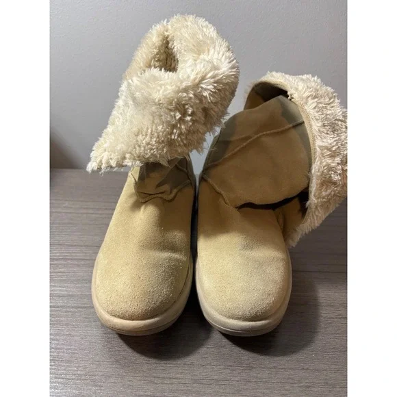 Sketchers Tone Up Toning Faux Fur Lined Suede Ankle Boots‎ Tan Size 6