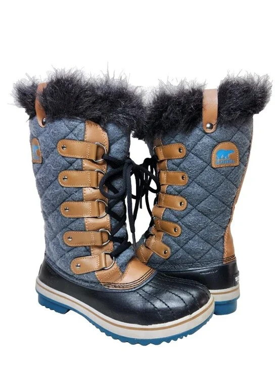 SOREL Tofino Waterproof Tall Boots Sz 8.5 Grey Blue Winter Snow NL2113-242