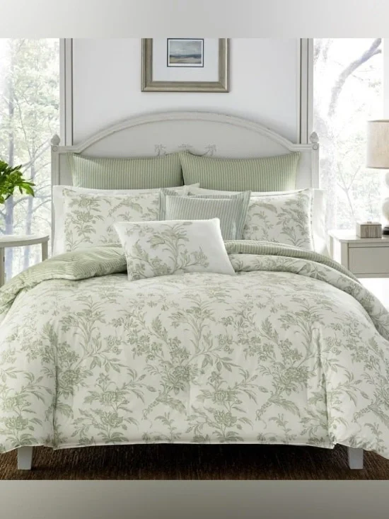 Natalie 5-Piece Green Cotton Twin Bonus Duvet Set Laura Ashley NWT