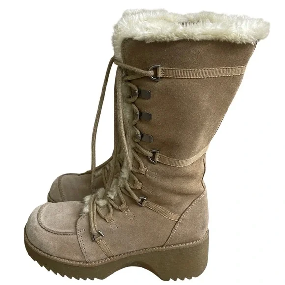 Report Icon leather Tan‎ Suede Faux Fur  Tall Winter Platform Boots Womens 10