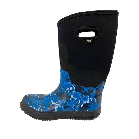WTW Rain Boots Women Size 7 Blue Floral Excellent Waterproof Neoprene