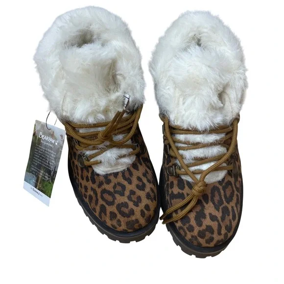 Bearpaw Women's Size 6 Leopard Print Faux Fur Trim Winter Snow Boots NWT‎
