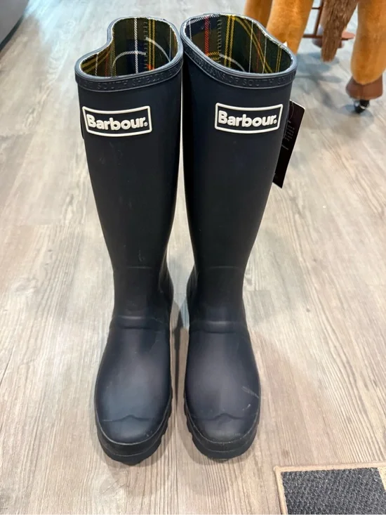 Barbour Black Tall Rubber Boots with Logo