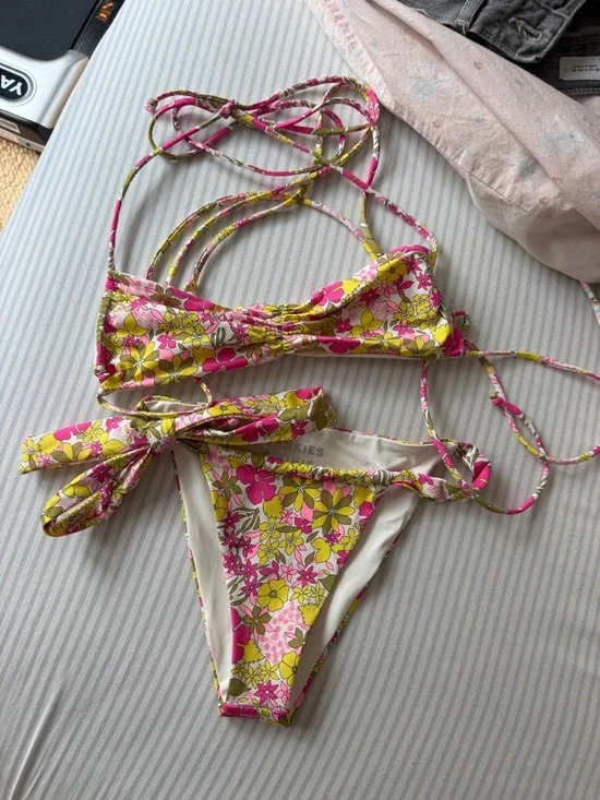 Frankie’s bikinis Floral Pink & Yellow Bikini Set