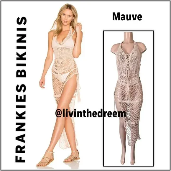 Frankies Mauve Crochet Bikinis Sunrise Cover Up Dress SZ L $250