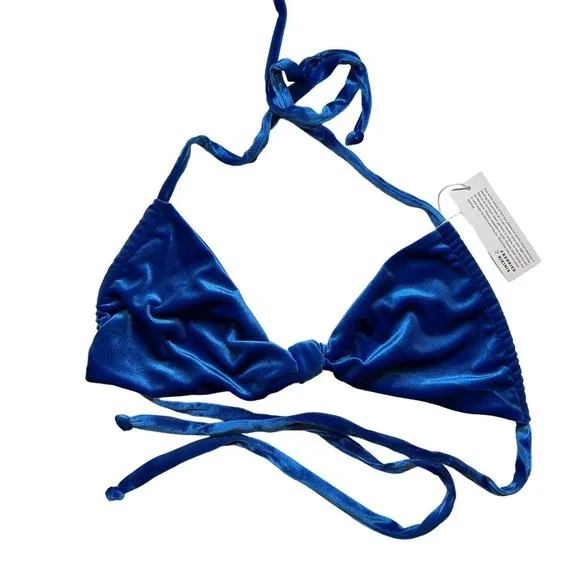 Frankie’s Bikinis Blue Velvet Gabe Top Large New‎