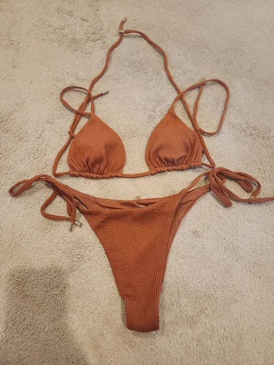 Rust Textured Tie-Side Bikini Set