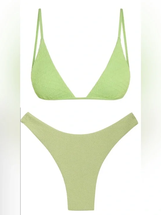 Monday Swimwear Barbados Top and High Cheeky Bottom in Honeydew Crinkle Plaid