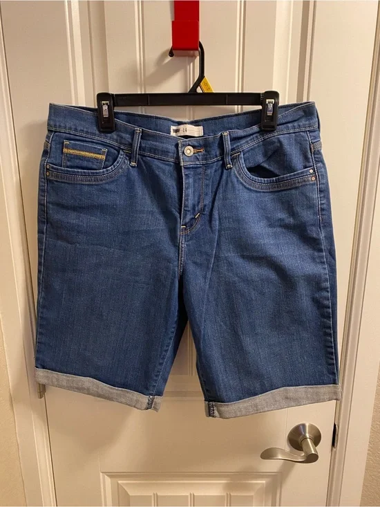 Levis Jeans Shorts 14 Stretch Bermuda Style Blue Denim Rolled Cuff