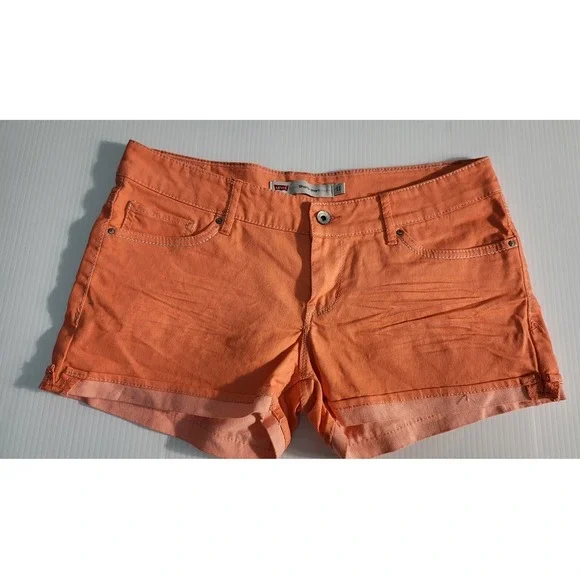 Y2K Levi's Orange Denim Shorts Cuffed Hem Casual Summer Size 11