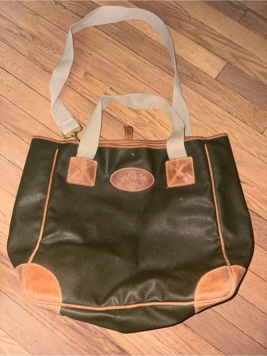 Olive Green & Tan Leather-Trim Land Rover Tote Bag