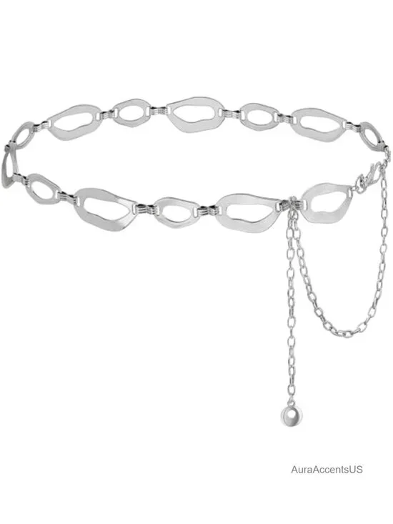 Chunky Alloy Chain Belt for Dresses with Irregular Link Design