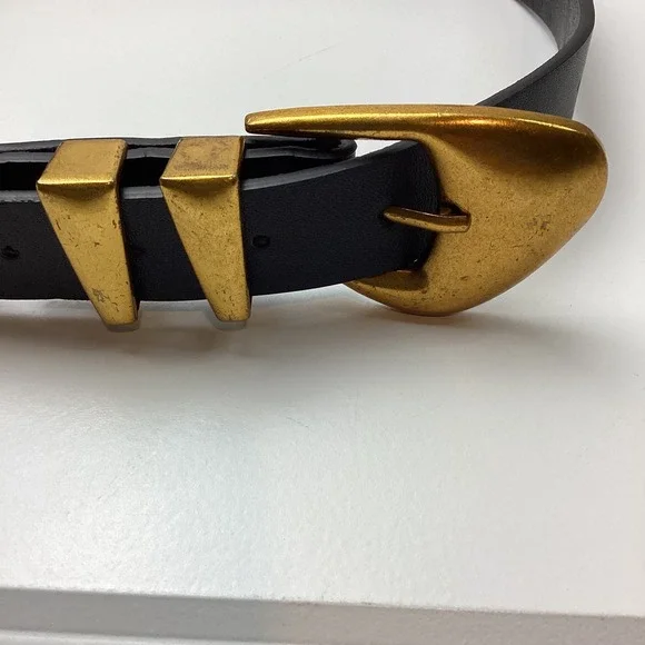 Vintage LeBelt Gold Sculptural Buckle Dual Keepers unusual 80's SM/XS 0088