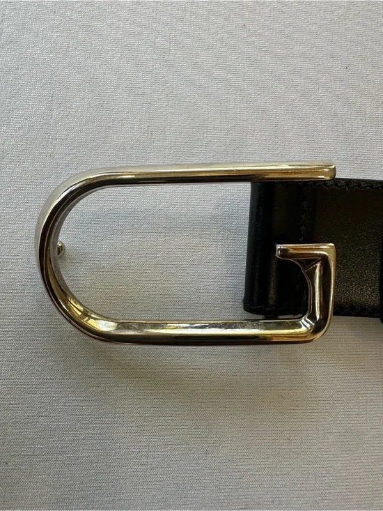 Vintage Gucci Black Leather Calfskin Belt Signature Silver G Logo Sz M like New