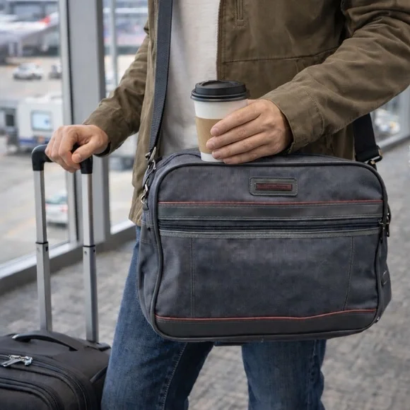 American Tourister Canvas‎ Travel Bag Carry On Vintage Grey With Shoulder Strap