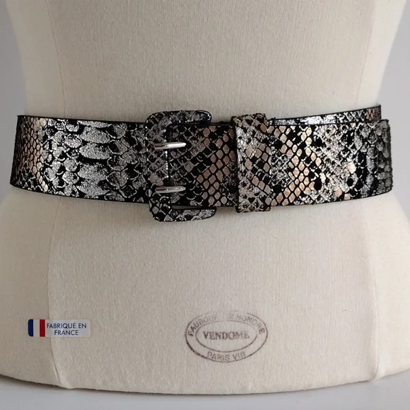 Lodis Metallic Snake Print Soft Leather Belt S