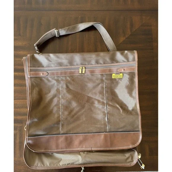 Vintage Executive Travelers Garment Bag Tan Faux Leather Suit Bag (008)‎