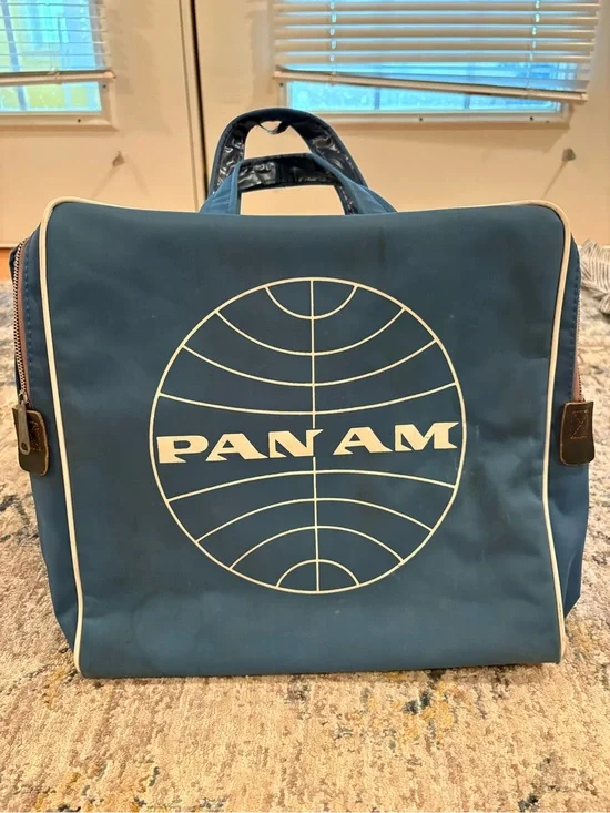 Vintage PAN AM Travel Carry On Bag, Luggage Blue White Trim 12