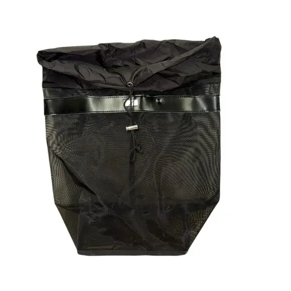 Technogym Black Mesh Drawstring Gym Bag Backpack Large Lightweight Travel Sport