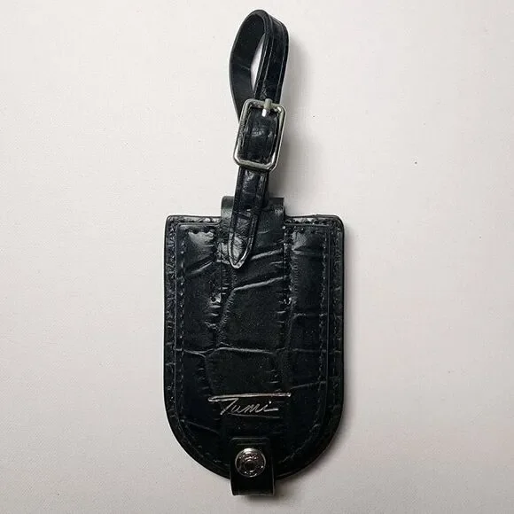 Tumi Briefcase Luggage Tag Croc Leather Black Silver